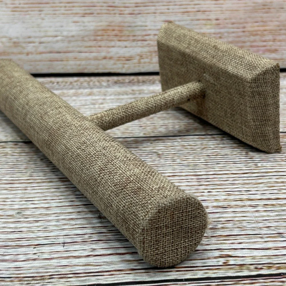 Natural Burlap Linen T-Bar Jewelry Display Stand Bracelet Watch Holder 12‎ Inch